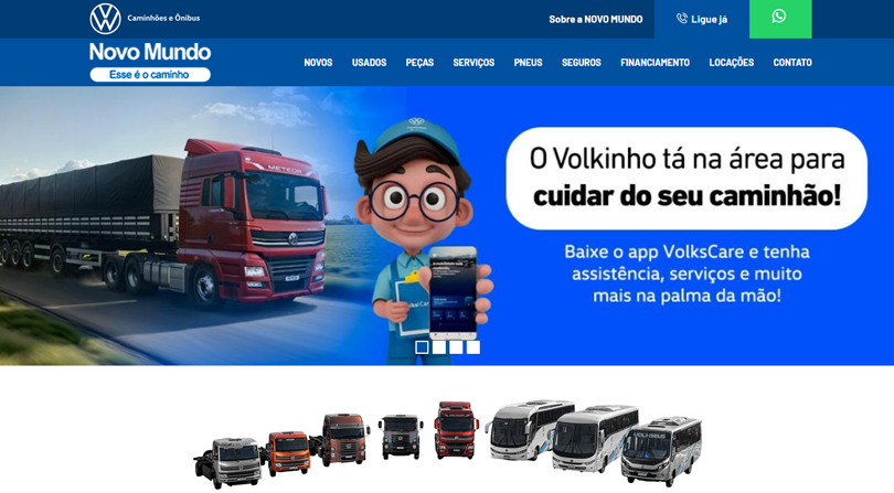 Website da empresa Novo Mundo Caminhões